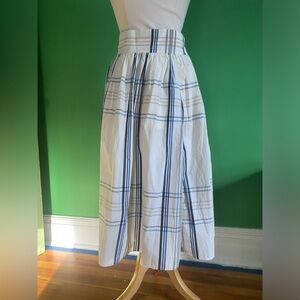 Beams Boy Blue and White Plaid cotton midi flared elastic waist Skirt